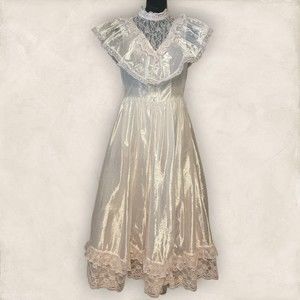 (SZ 7/8) Vintage Acetate Formal Wedding Prom Dress - Lack Neck With Buttons